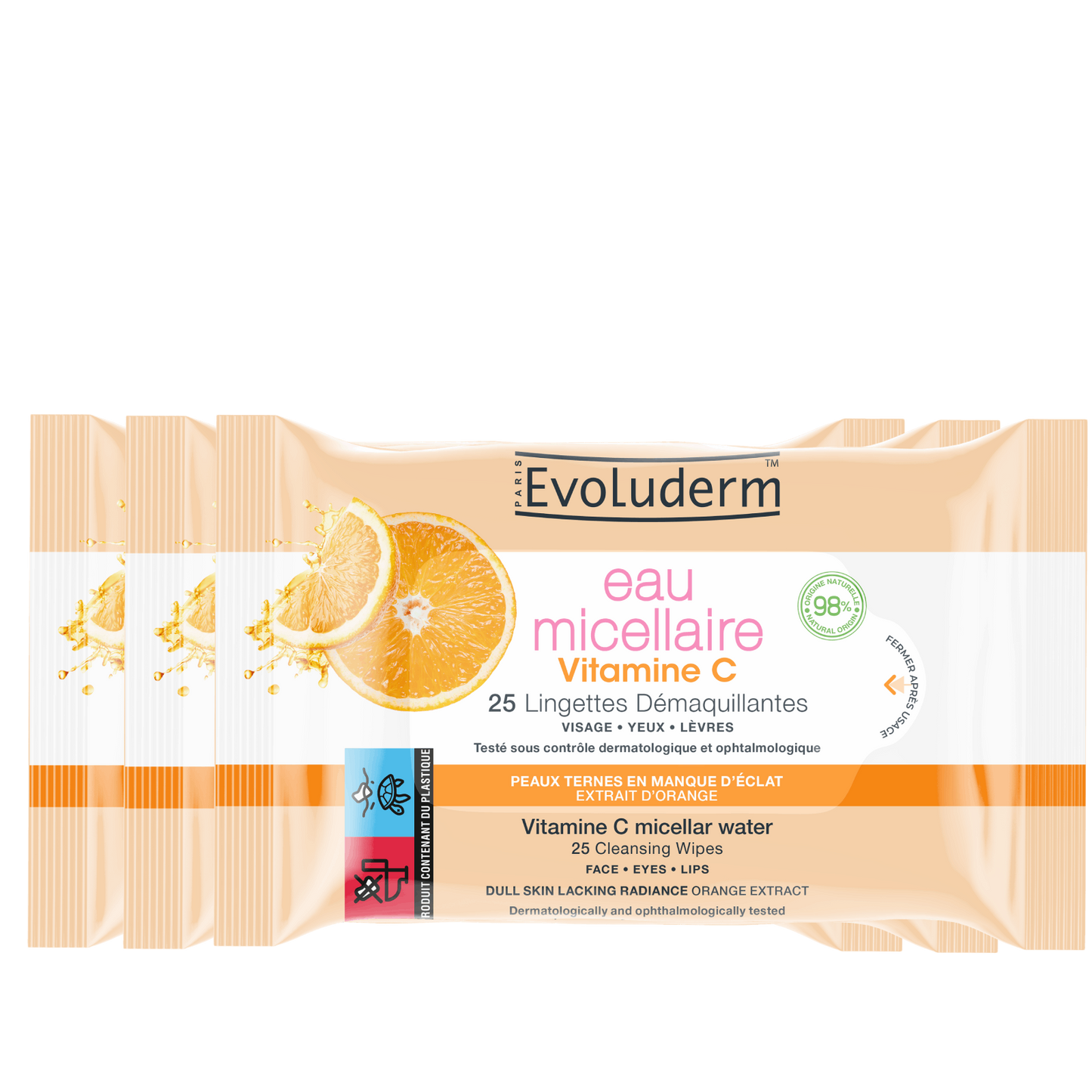 Lot de 3 Lingettes Démaquillantes Eau Micellaire Vitamine C