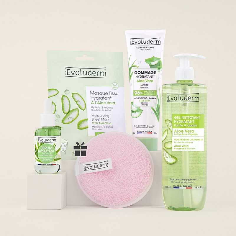 Routine Visage Aloe Vera contenant 4 produits de la marque Evoluderm
