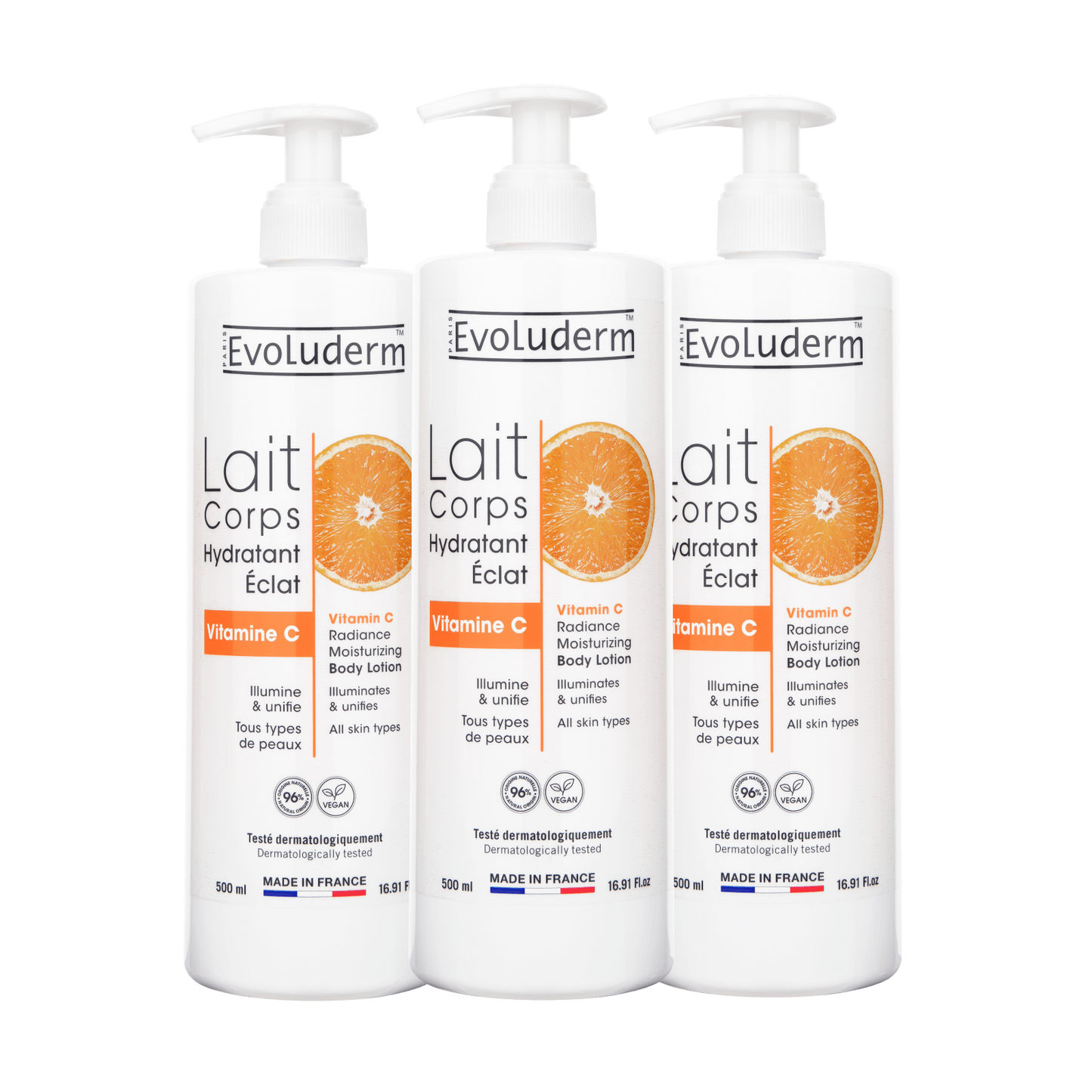 Lot de 3 Lait Corps Hydratant Eclat Vitamine C 500ml