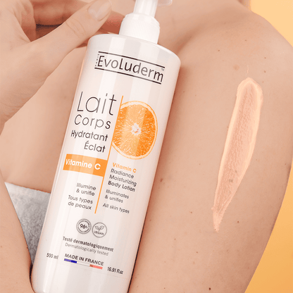 Gesichts- und Körperpflegeroutine mit 4 Vitamin-C-Produkten