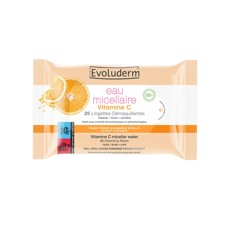 25 Lingettes Démaquillantes Eau Micellaire Vitamine C